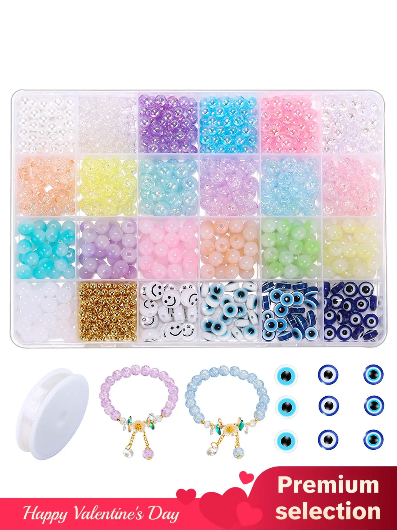 1 Box Smile Pattern Eye Design Beads for Jewelry Making, Diy Crafts Kit Bracelet Making Kit with String, for Beginners Diy Arts Crafts Birthday Gifts,