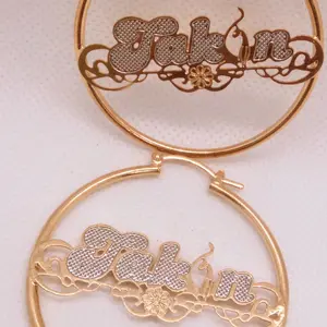14K Gold Filled Anti-Tarnish 3mm Name "Taken" Earrings 4cm Diameter Left & Right Pair