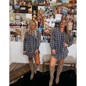 Fall is here flannel dress- Denim Blue