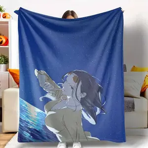 Starry Night Ocean View Flannel Blanket Elegant Anime Style Print with Soft Warm Texture and Fade Resistant Design Perfect for Bedroom Decor Sofa Throw Travel Camping Living Room Relaxation Anniversary Gift