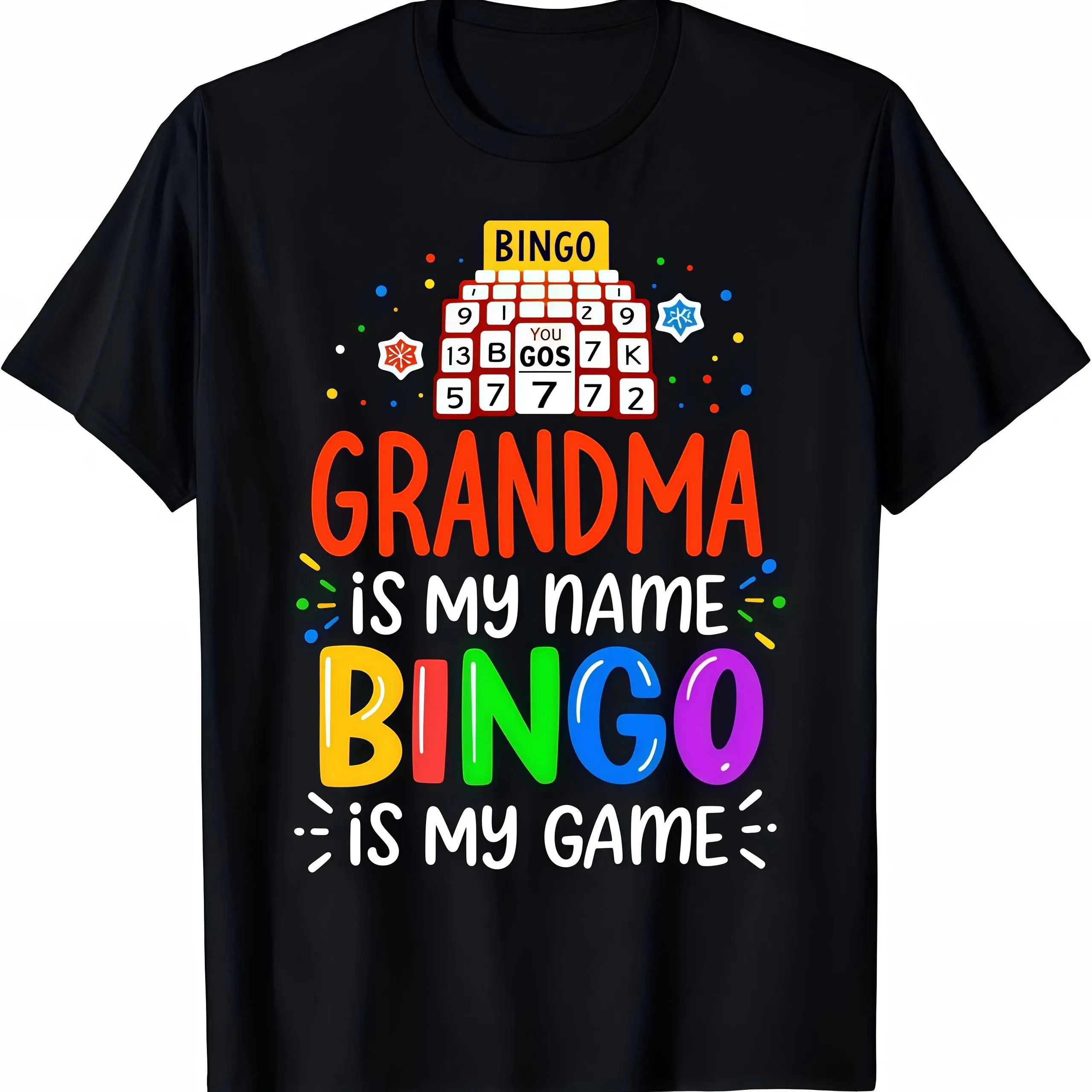 Men's Funny Grandma Bingo Graphic Tee, Soft Relaxed Fit Short Sleeve Top, Casual Player Gift for Parties, Prints, Office, Shortsleeve, Party, Digital Print, Vivid Print