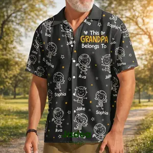 Personalized Grandpa Hawaiian Shirt, Papa Shirt With Grandkid Name, This Grandpa Belong To, Father's Day Gift, Grandpa Dad Birthday Giftt