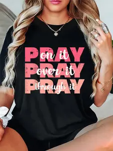 100% Cotton Pray On Over Through It God Jesus Christian Men Women T-Shirt