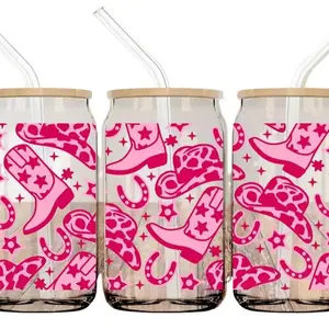Glass Coffee Tumbler Pink Cowgirl