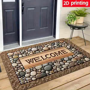 Stone Welcome Mat – Non-Slip, Washable Entryway Mat with Rustic Farmhouse Decor, Durable Polyester Material, Perfect for Indoor/Outdoor Use, Indoor Welcome Mat | Rustic Farmhouse Style | Machine Washable Mat