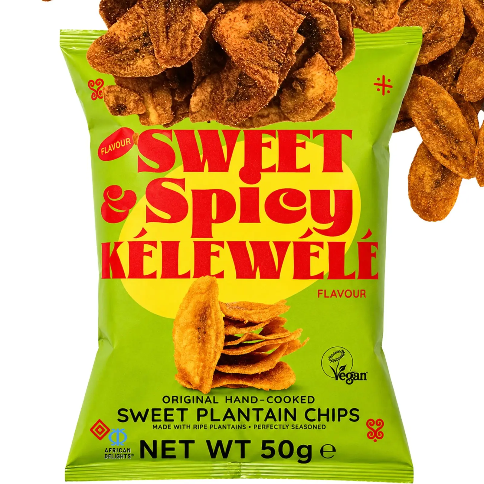 African Delights Sweet & Spicy Kelewele Plantain Chips, Pack of 3, 50g