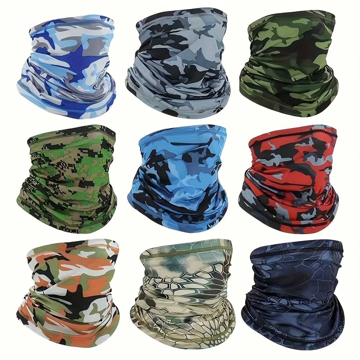 4 Pcs Random Color Summer Camo Neck Gaiter UV Protection Cooling Face Mask Sun Hood Bandanas for Men Women Sunscreen Breathable Bandana n