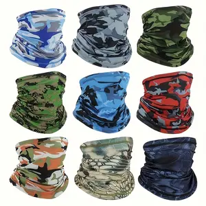 4 Pcs Random Color Summer Camo Neck Gaiter UV Protection Cooling Face Mask Sun Hood Bandanas for Men Women Sunscreen Breathable Bandana n