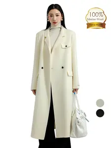 Women's Winter Merino Wool Coat 100% Pure Wool Double Faced Wool Coat Double-breasted Woolen Overcoat Trench Coat Women's OL-style Suit Coat  Womens Fashion Tailored Overcoat  Long  Wool Coat White Warm Jacket for Fall & Winter  Chic Elegant Outerwear