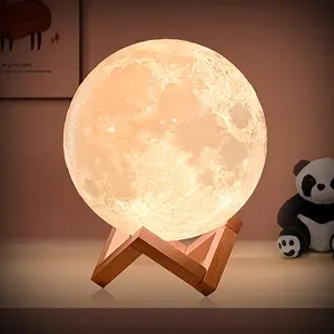 Charming 5.9-Inch LED Moon-Light Lamp, 128 Colors Available-3D Printing, USB Powered Night Light with Wooden Frame and Remote Control-Ideal Christmas Gift for All Ages, Decorative Lights