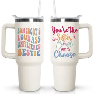 Tumbler with Handle Lid and Straw,40 Oz FriendTumbler Water Bottle Travel Coffee Cup Mug, Birthday Gifts for Women,Insulated Stainless Steel Water Bottle, Friendship Travel Mug