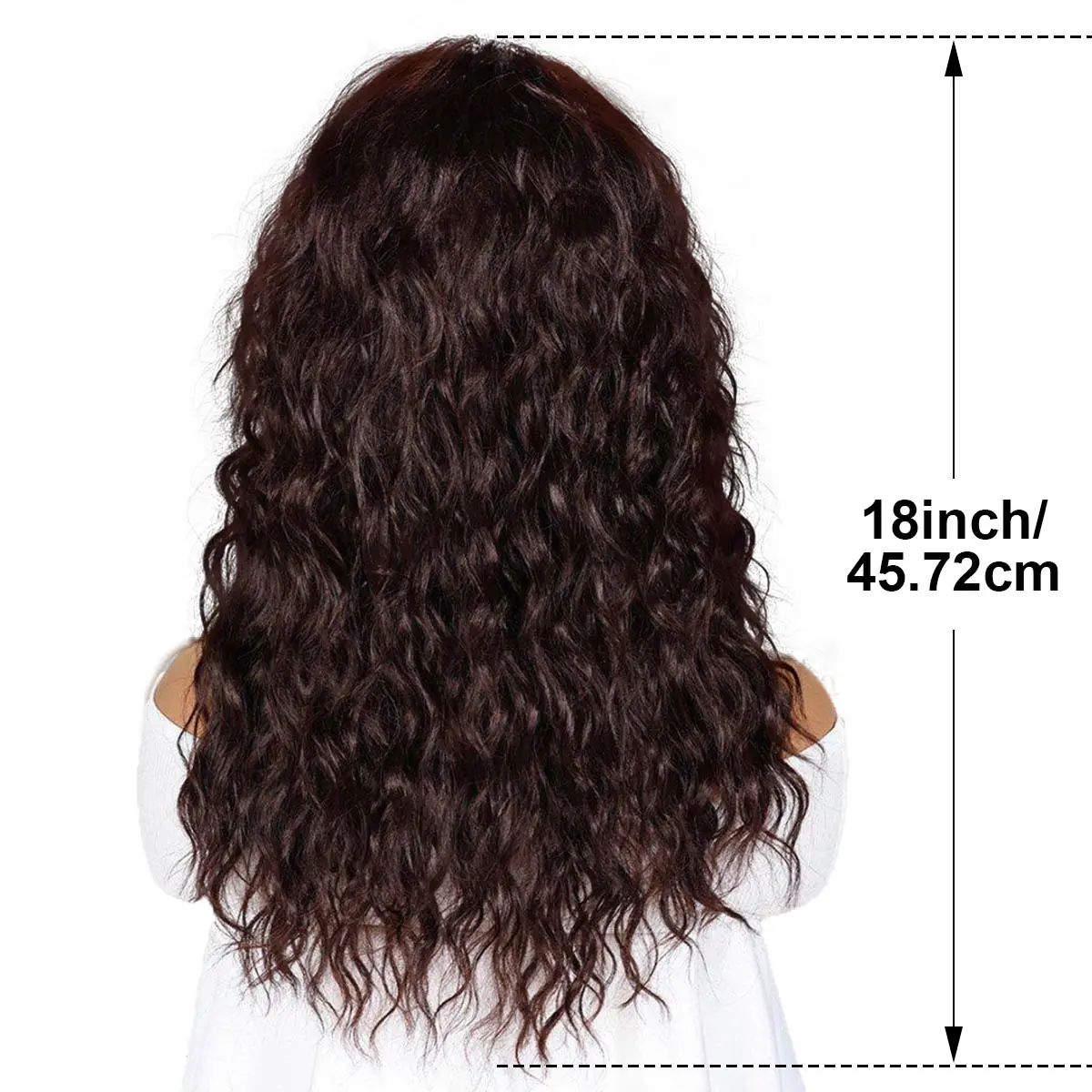 18 Inch Brown Water Wave Wig with Bangs Long Wavy Synthetic Hair for Women Natural Looking Heat Resistant Fiber Breathable Rose Net Daily Party Wig