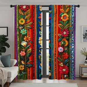 2-Pack, 2D flat, vintage floral pattern curtains - Window Curtain, colorful botanical prints, pole pocket design for bedrooms, living rooms, kitchens, coffee shops, holiday homes, offices, home decor - add elegance and style to Christmas decorations.
