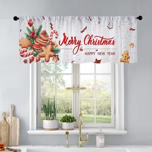 1pc Christmas and New Year printed kitchen curtains Christmas banner. Xmas background object curtains valance window treatment living room bedroom home decor Home Decoration Curtain 54 x 18 inch