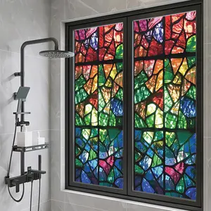 Colorful Stained Glass Sticker, 1 Count Privacy Glass Decorative Sticker, Stained Glass Window Film, Reusable Static Cling Window Sticker for Home Office Bathroom Kitchen, Ornaments