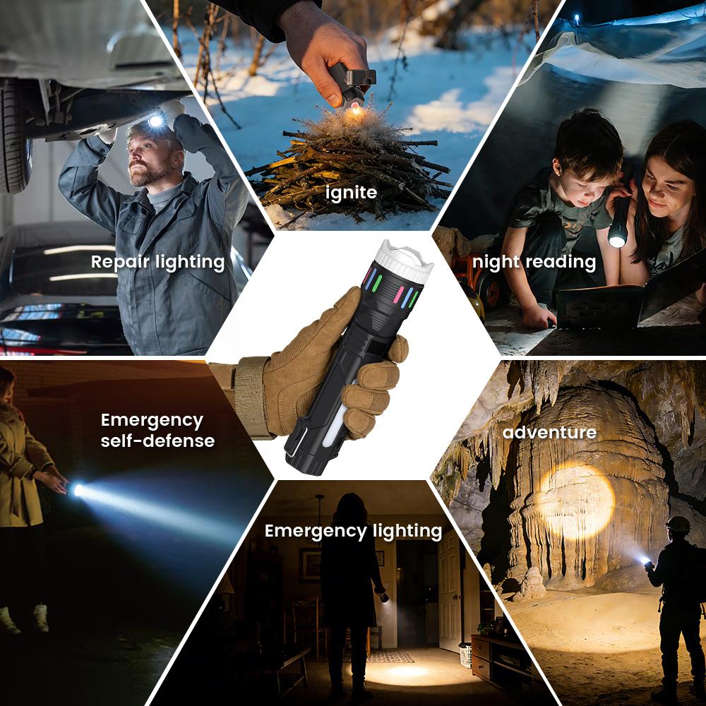 Lgnition Function Flashlight 2400-Lumen 2-in-1 Digital Display Flashlight—Rechargeable, Zoomable, Waterproof, and Adjustable Brightness—Ideal for Outdoor Camping and Emergency Situations.