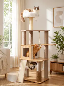 【On Sale】purrlato 61 Inch Premium Solid Wood Cat Tree Tower, Heavy Duty White Modern Cat Tower for Indoor Cats, Extra Large Top Perch, Sturdy Scratching Posts & Spacious Condo #Summervibes summerwins