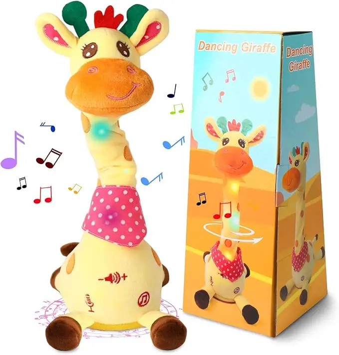 EMOIN Dancing Talking Giraffe Toy, Stuffed Animal Toy Repeating What You Say, Glowing Musical Giraffe with 10 Children's Songs Gifts
