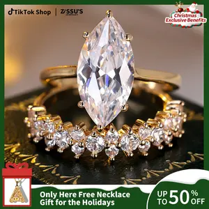 Zissu’s Maxine Special 3.0ct Marquise Cut Lab-Grown Moissanite Engagement Ring Set, Bridal Wedding Ring Set for Women, Fine Jewelry for Daily Wear, Travel, Proposal, Birthday, or Anniversary