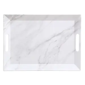 Marble Print Rectangle Melamine Handled Tray - Perfect for Home Organization and Storage - Bakeware Plates Stylish