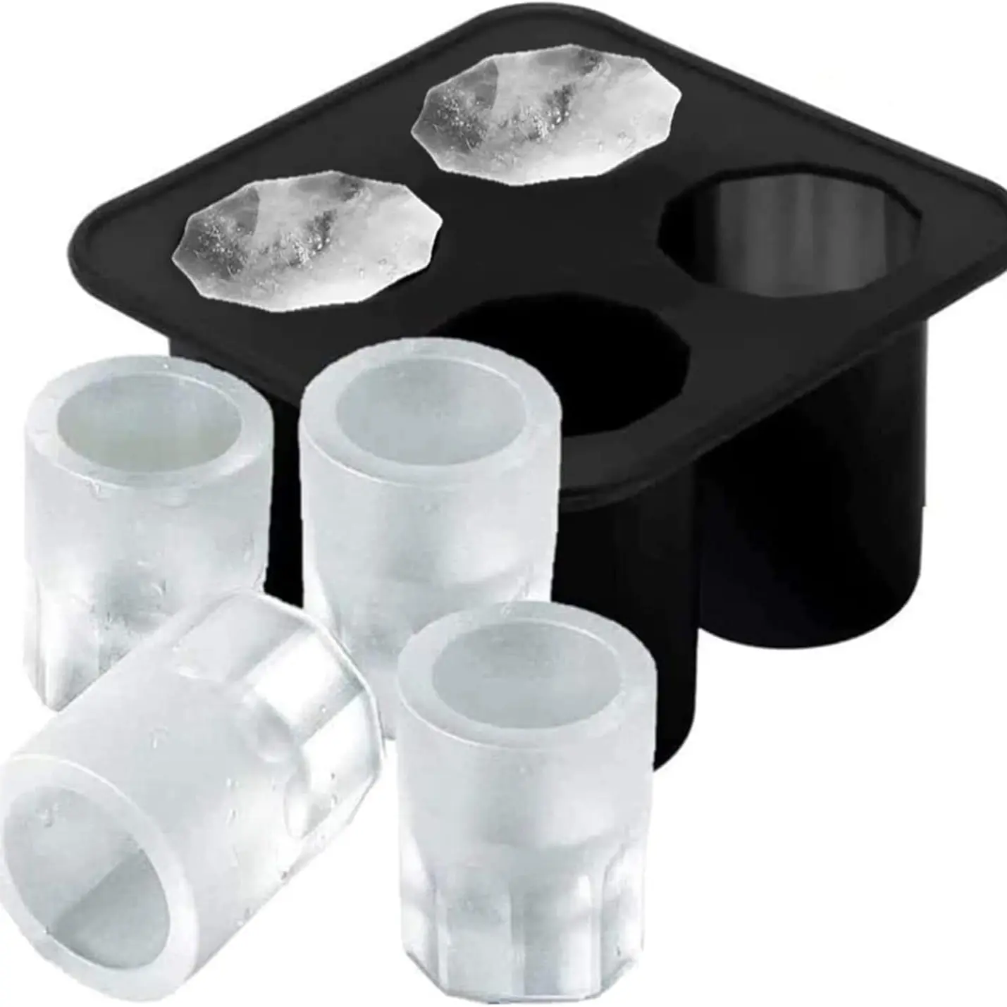 Reusable Silicone Ice Tray for Refrigerator with 4 Chambers, Whiskey Glass Ice Cubes, Holds 1 Ounce Each, Durable and Reusable
