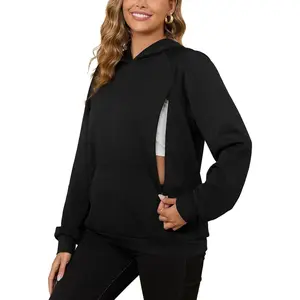 Nursing Sweatshirt Hoodie for Breastfeeding with Hidden Zippers Maternity Breast Pumping Tops Kangaroo Pocket, Mama's Solid Color Nursing Sweatshirt, everyday comfort