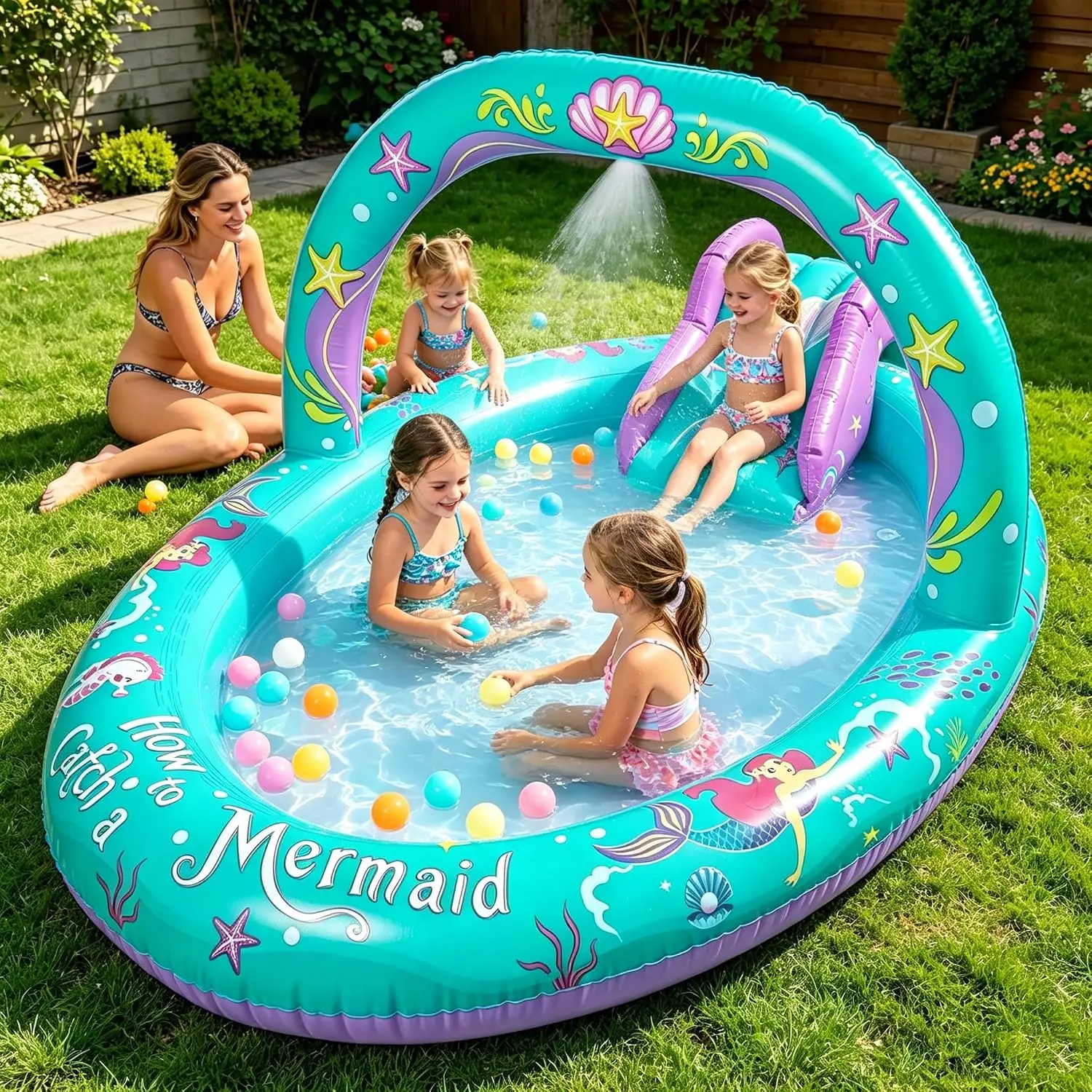 SULIFEEL Large Dinosaur PVC Inflatable Water Slide with Sprinkler - Kiddie Swimming Pool, 4-6 Years Outdoor Garden Water Fun Play Center, Inflatable Water Park