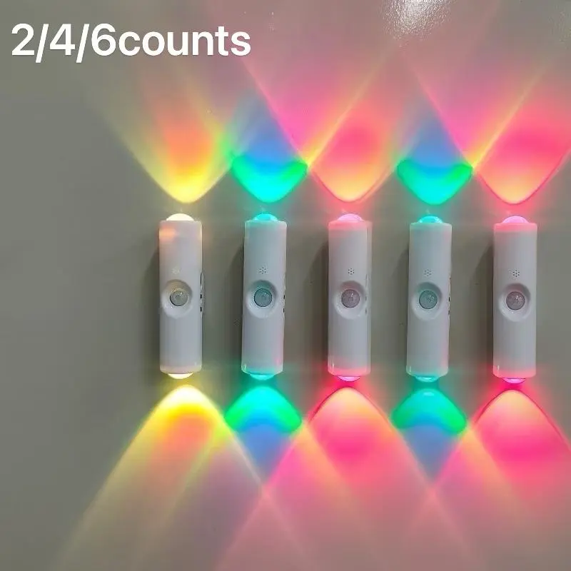 2/4/6PCS Contemporary Dual-Head Cat-Eye Motion Sensor LED Wall Lamp, USB Charging, RGB Colorful Night Light, 3/7 Color Modes, Stepless Dimming, Accent Lights for Bedroom Lighting, Staircase, House Decor, Closet Use