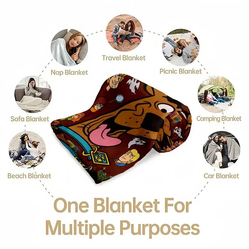Sale! Scooby-Doo flannel blanket It is made of soft and warm material and can be used as a decorative blanket on the bedside. The pattern includes images of mysterious robots, ghosts, Scooby-Doo and snacks，Suitable for giving to fans, friends and children