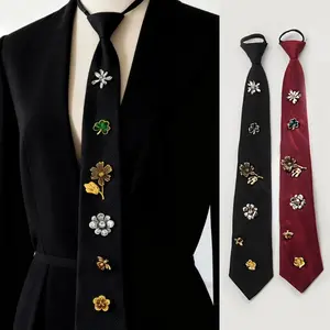 Korean Flower Tie Black Bee Rhinestone Necktie Insect Academic Style Decoration Shirt Tie JK Uniform Decoration