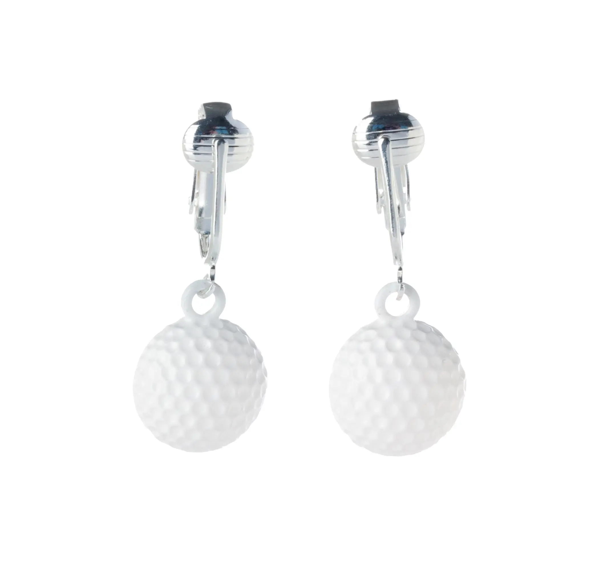 Silver Golf Ball Clip On Dangling Earrings