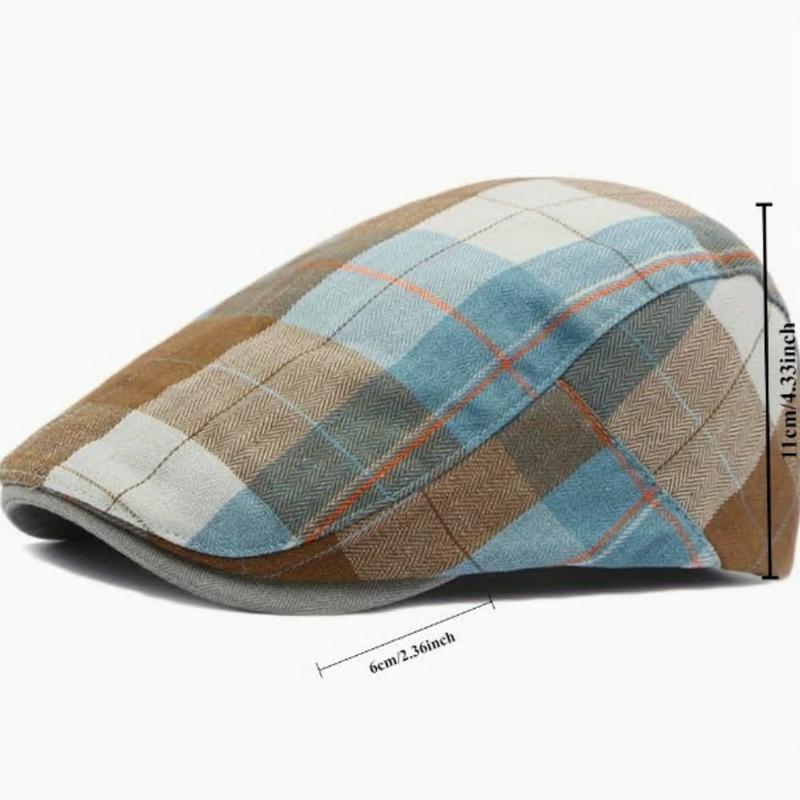 2 Pack Men's Newsboy Hat Flat Cap Adjustable Plaid Gatsby Cabbie Driving Golf Hat Beret