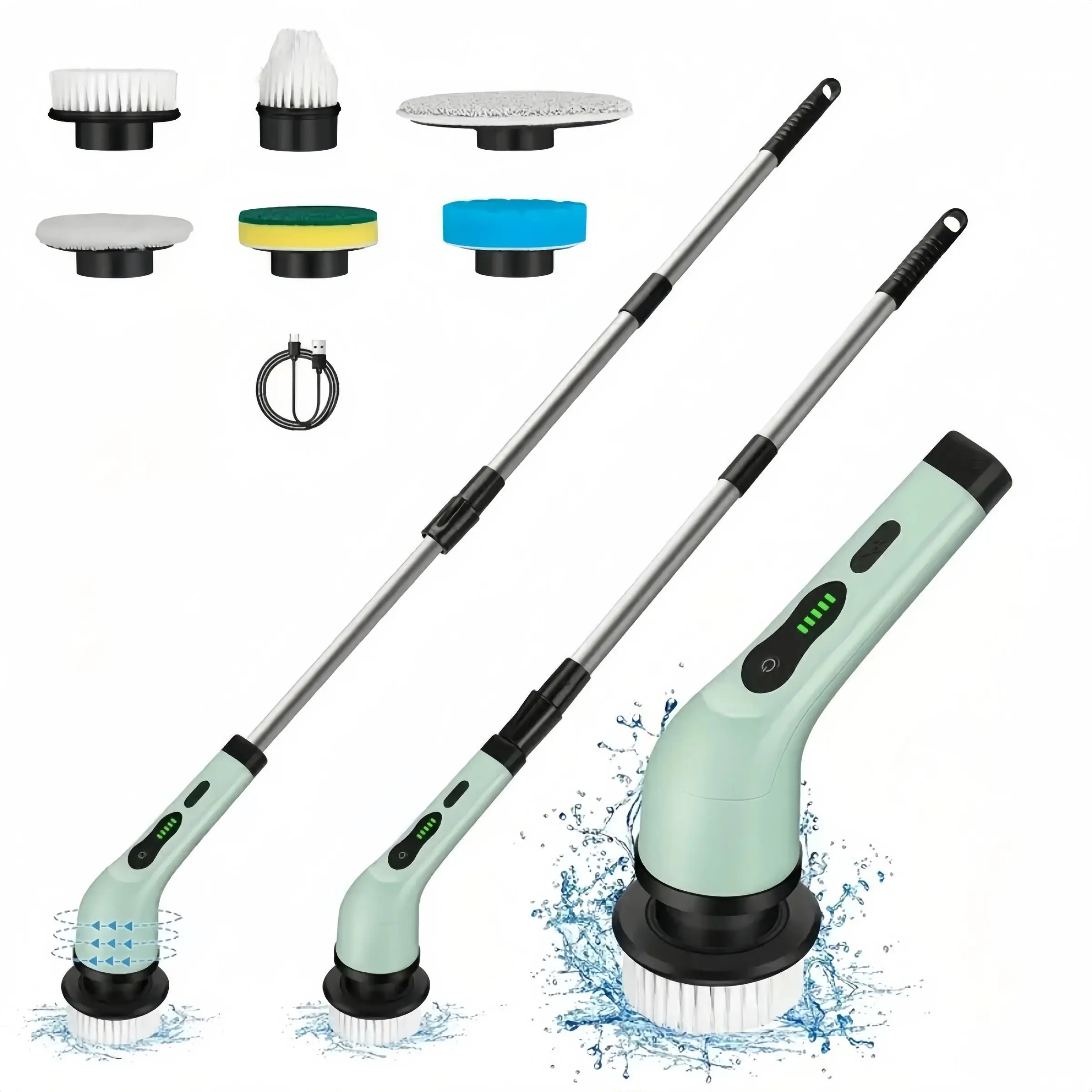 Electric Cleaning Brush Power Scrubber, Rechargeable Bathroom Cleaning Brush, Spin Electric Scrubber with 6 Interchangeable Brush Heads & Adjustable E