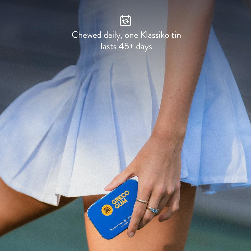 Greco Gum - Premium Mastic Gum Droplets - Hard Chewing Gum Promotes Jaw Exercise - Pure Mastic Resin with Piney Flavor - 1 Tin (45g)