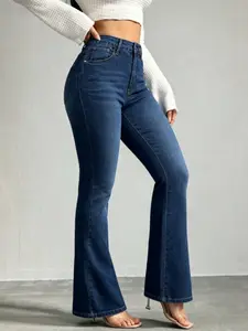 WH48 High Waisted Stretchy Denim Jeans for Women, Flare Jeggings Bootcut Denim with Multi-Pockets ,Classic Women's Pants, Daily Urban Fashion Wear for All Seasons.