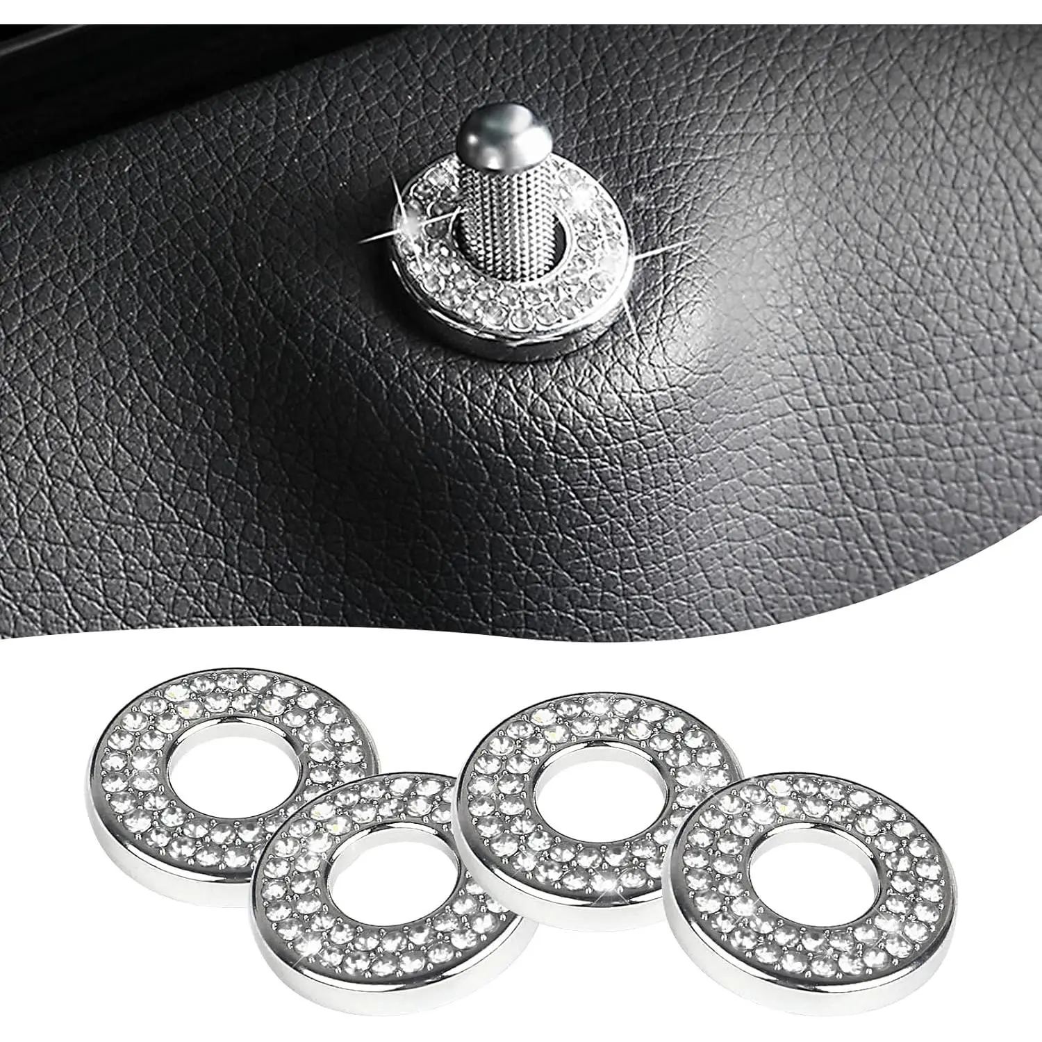 4 Pack Bling Car Inner Door Lock Covers, Rhinestones Pull Rod Bolt Decoration Stickers, Bling Car Accessories for Women, Compatible with Mercedes-Benz A/B/C/D/E Class (White)