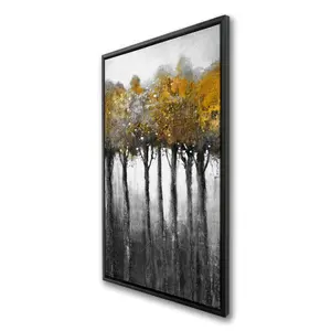 360 Stand Artistic 24x48 in. Contemporary Yellow-Framed Illuminated Forest Landscape Wall Art, Home Decor Wall Artwork with 360 Stand, Decoration, Modern Abstract Design