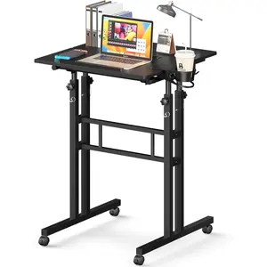 Small Standing Desk with Wheels, Tall Mobile Stand Up Table, Portable Standing Desk for Walking Pad, Rolling Table Adjustable Height, Rolling Computer Table for Tall Person