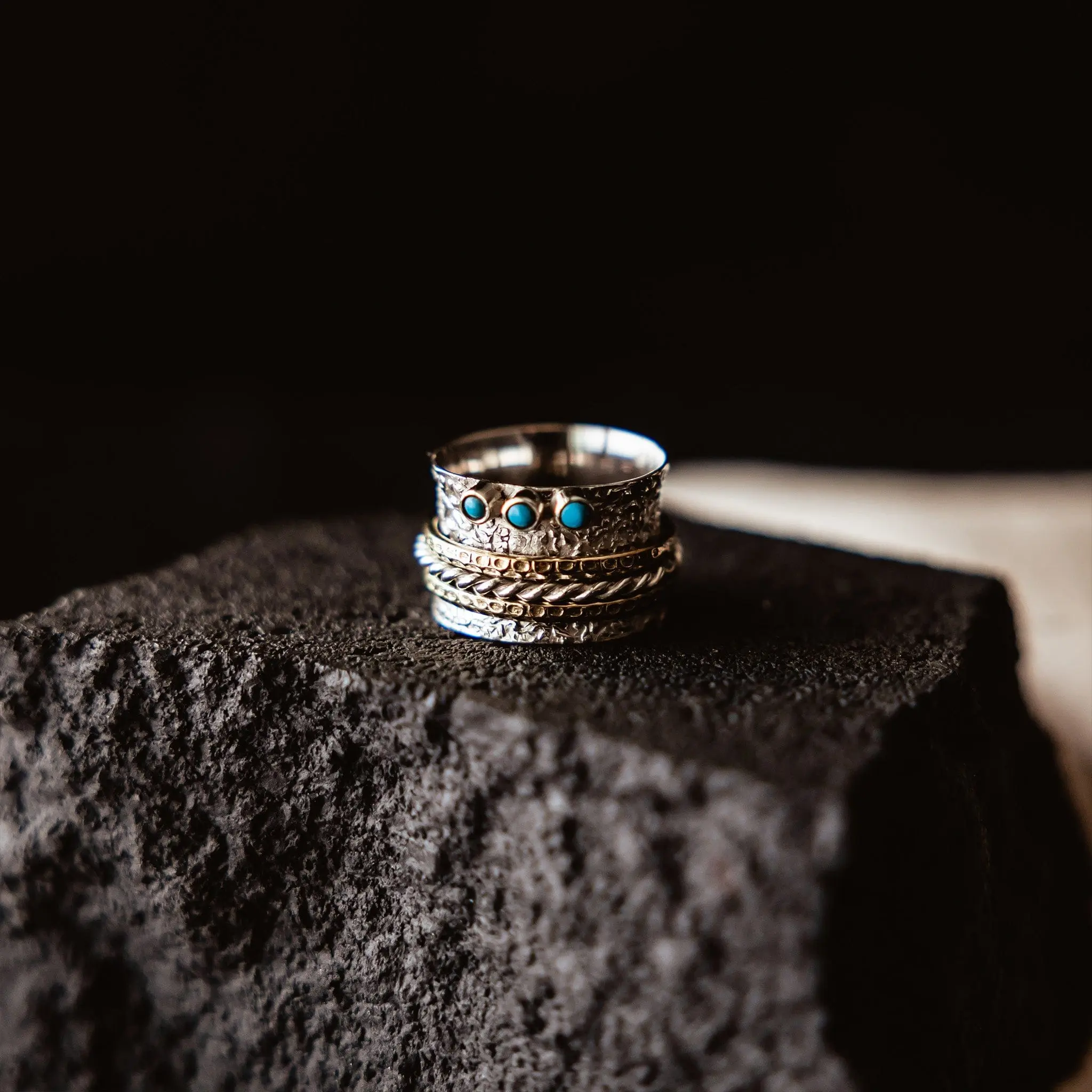 3 Stone Turquoise Spinner Ring- Meditation rings, fidget rings for keeping hands busy.