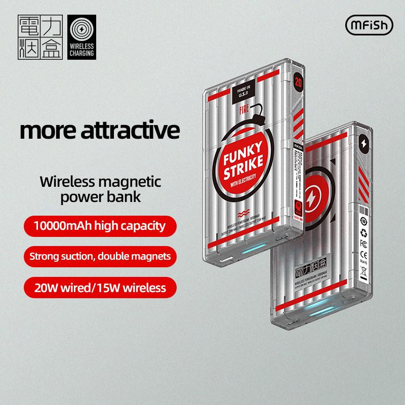 mfish FUNKY STRIKE 10000mAh Wireless Magnetic Power Bank Large Capacity Power Bank for iPhone, Apple, Watch, Headphones Accessories Charging