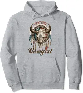 New York Cowgirl, Rodeo Western Country Longhorn Skull Pullover Hoodie - Diegoort Shop 54B0CFJ166CC