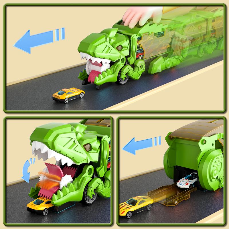 Children's Tyrannosaurus rex dinosaur devours rail car toy, transforms, slides, ejects alloy car, boys 2, children 3, Christmas birthday gift for girls