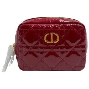 Pre-owned Dior PATENT LEATHER Small Leather Goods RED CARO POUCH PATENT LEATHER