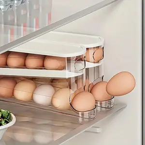 Egg Storage Box for Fridge, Egg Holder Organizer, Plastic Egg Tray with Lid, Space-saving Egg Rack for Refrigerator