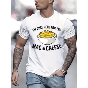 I AM JUST HERE FOR THE MAC AND CHEESE Men's T Shirt Comfortable Crew Neck Casual Cotton Short Sleeves Soft Breathable Top Menswear Tshirt Summer Spring Streetwear Cotton Fabric Trendy Letter Print