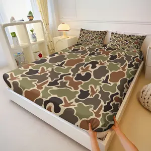 Camouflage Hunting Style Wild Duck Print Fitted Sheet Set 3 Piece Bedspread Set with 2 Pillowcases, Mallard Duck Themed Rustic Animal Bedding, Bedroom Decor Gifts for Kids & Adults, Coordinated Look