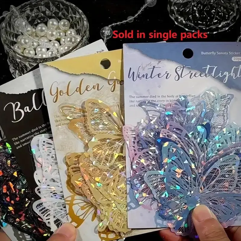 Butterfly Hollow Lace Design Decorative Sticker, 20 Sheets/pack Decorative Sticker, DIY Material Decorative Sticker for Journal & Crafts & Photo Album