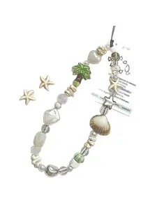 Beaded Love Shell Palm Tree Mobile Phone Hanging Chain, Wrist Camera Hanging Rope, Anti-Loss, Random Knots, Random Heart Style