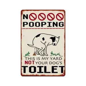 8x12 Inch Funny Dog Pooping Warning Metal Plaque, Durable Aluminum Tin Sign, Retro Yard Warning Decor for Home Yard Garden Patio Outdoor Wall Hanging