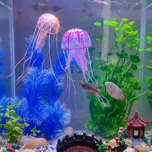 A Set Of 2 Glowing Jellyfish Models Made Of Environmentally Friendly Materials, With A Sturdy And Durable Texture, Perfect For Ocean Themed Decoration, Especially Suitable For Aquariums And Fish Tanks